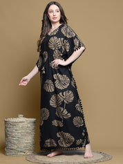 Secret Wish Black Floral Rayon Kaftan Full length