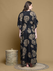 Secret Wish Black Floral Rayon Kaftan Full length