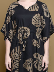 Secret Wish Black Floral Rayon Kaftan Full length
