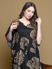 Secret Wish Black Floral Rayon Kaftan Full length
