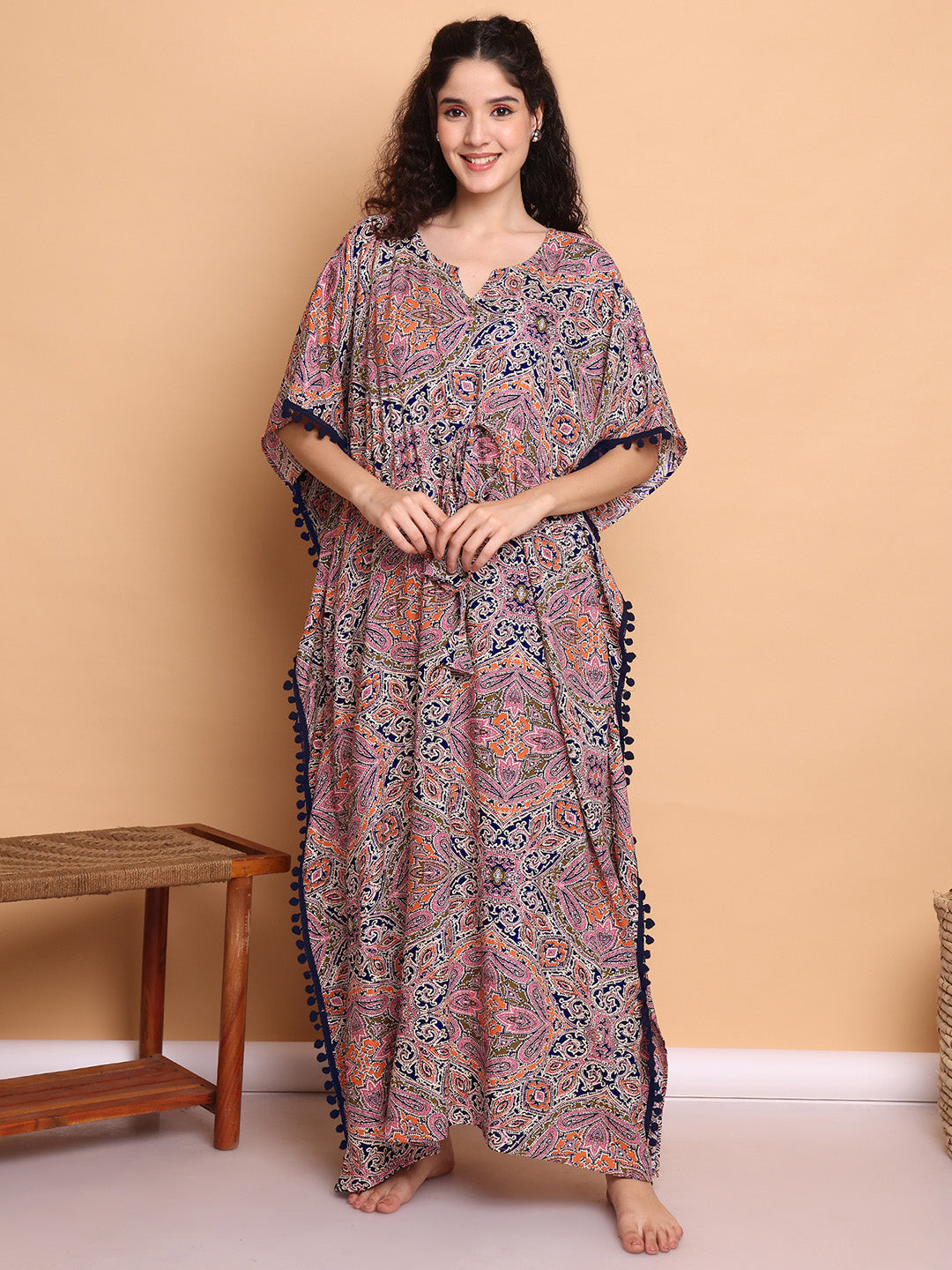 Multi-Coloured Abstract Rayon Kaftan