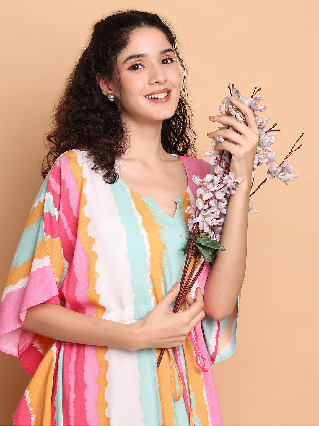 Multi Striped Rayon Kaftan