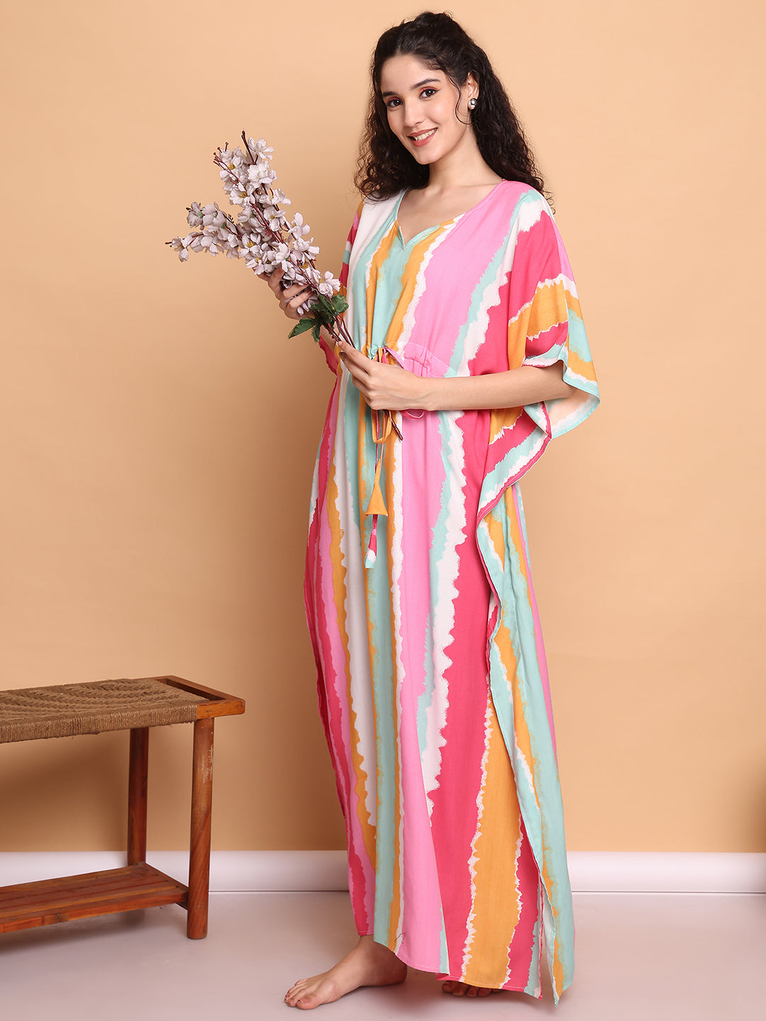 Multi Striped Rayon Kaftan