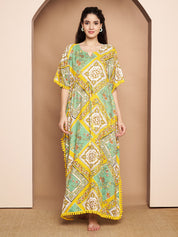 Yellow Geometric Print Rayon Kaftan
