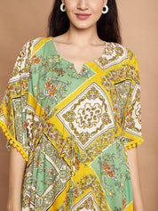 Yellow Geometric Print Rayon Kaftan