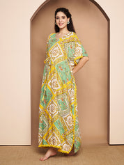 Yellow Geometric Print Rayon Kaftan
