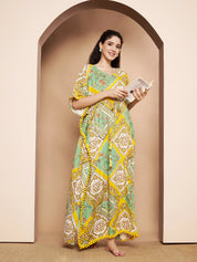 Yellow Geometric Print Rayon Kaftan