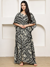 Black Floral Rayon Kaftan