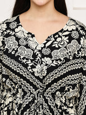 Black Floral Rayon Kaftan