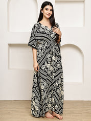 Black Floral Rayon Kaftan