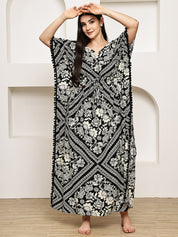 Black Floral Rayon Kaftan