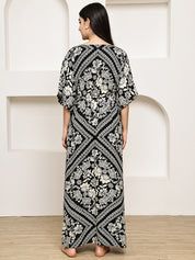 Black Floral Rayon Kaftan