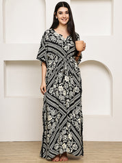 Black Floral Rayon Kaftan