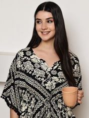 Black Floral Rayon Kaftan