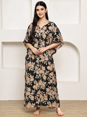 Black Floral Rayon Kaftan