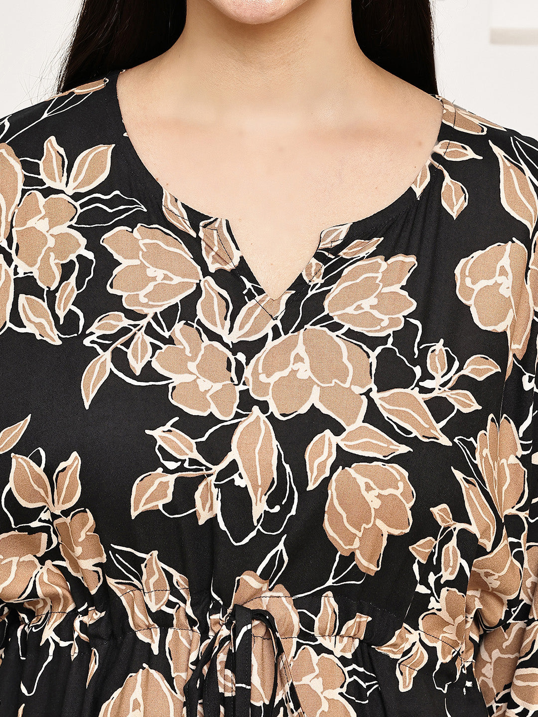 Black Floral Rayon Kaftan