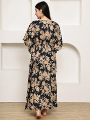 Black Floral Rayon Kaftan