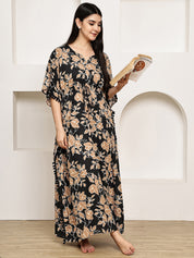 Black Floral Rayon Kaftan