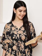 Black Floral Rayon Kaftan