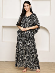 Black Printed Rayon Kaftan