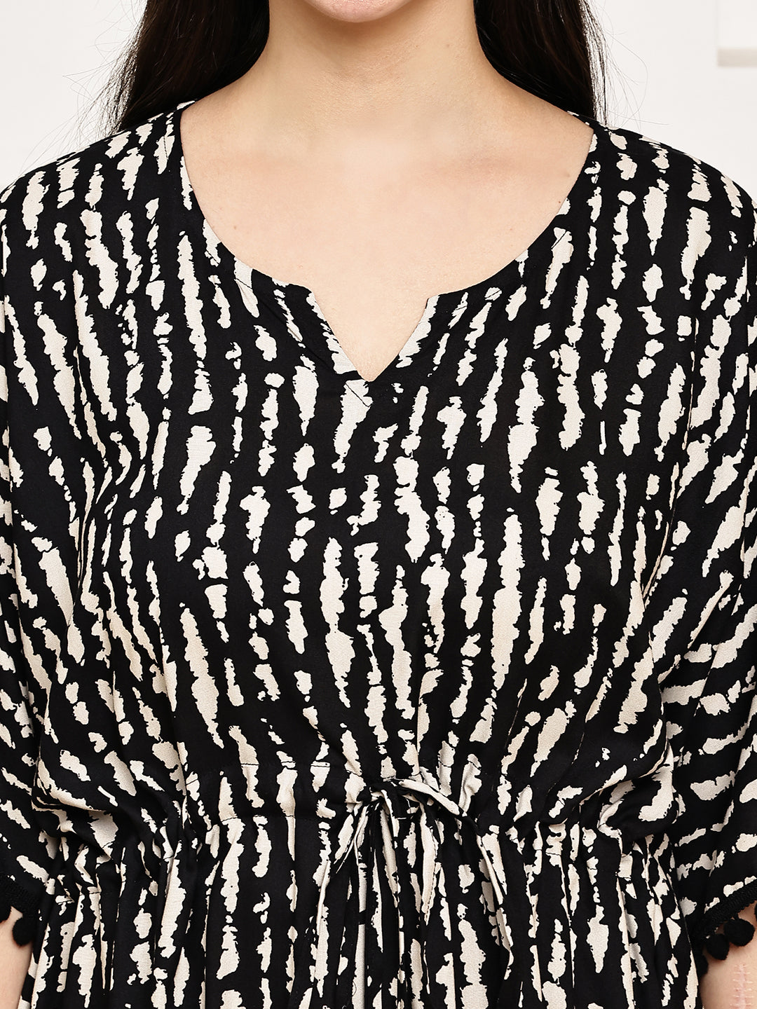 Black Printed Rayon Kaftan