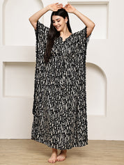 Black Printed Rayon Kaftan