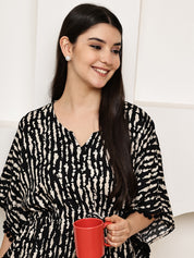 Black Printed Rayon Kaftan