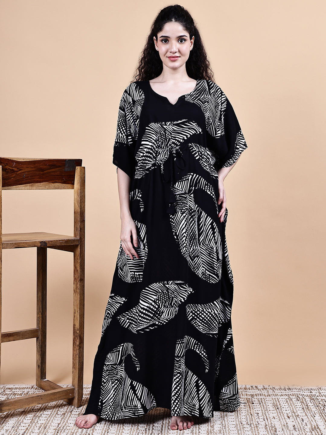 Black Abstract Rayon Kaftan