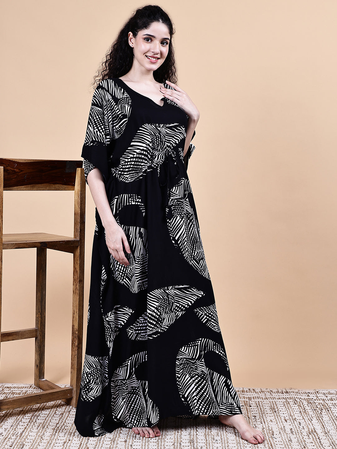 Black Abstract Rayon Kaftan