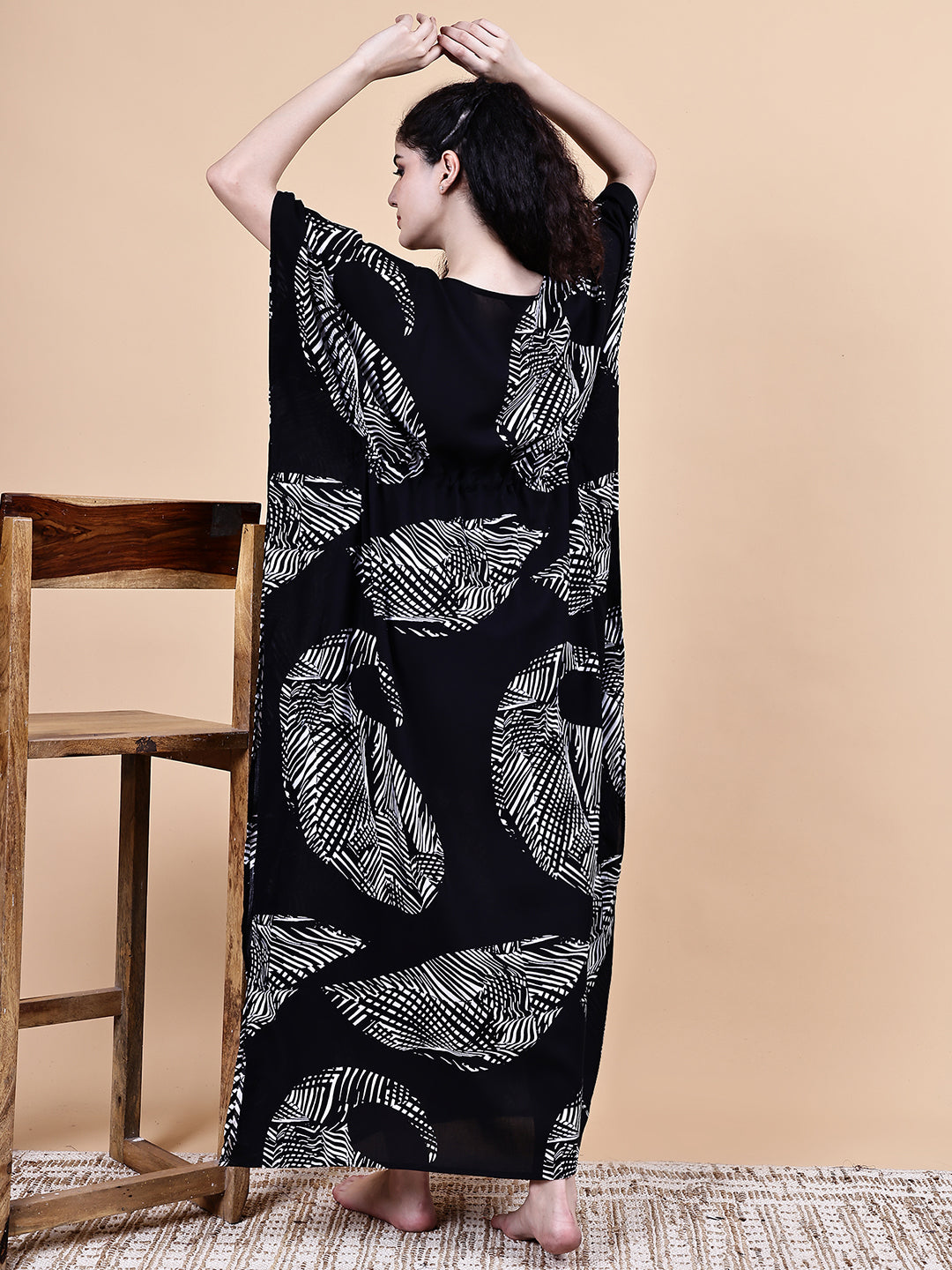 Black Abstract Rayon Kaftan