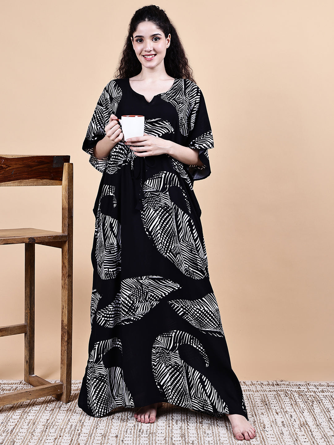 Black Abstract Rayon Kaftan