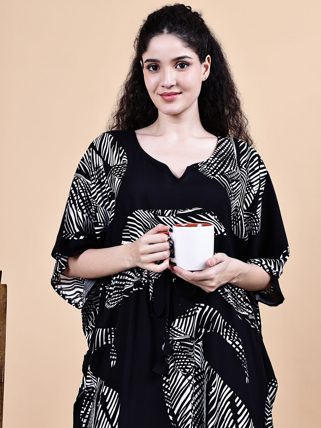 Black Abstract Rayon Kaftan