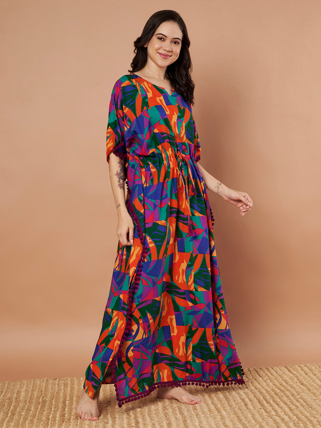 Multi Color Abstract Rayon Kaftan