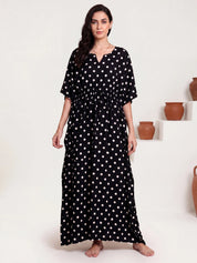 Black Polka Dots Rayon Kaftan