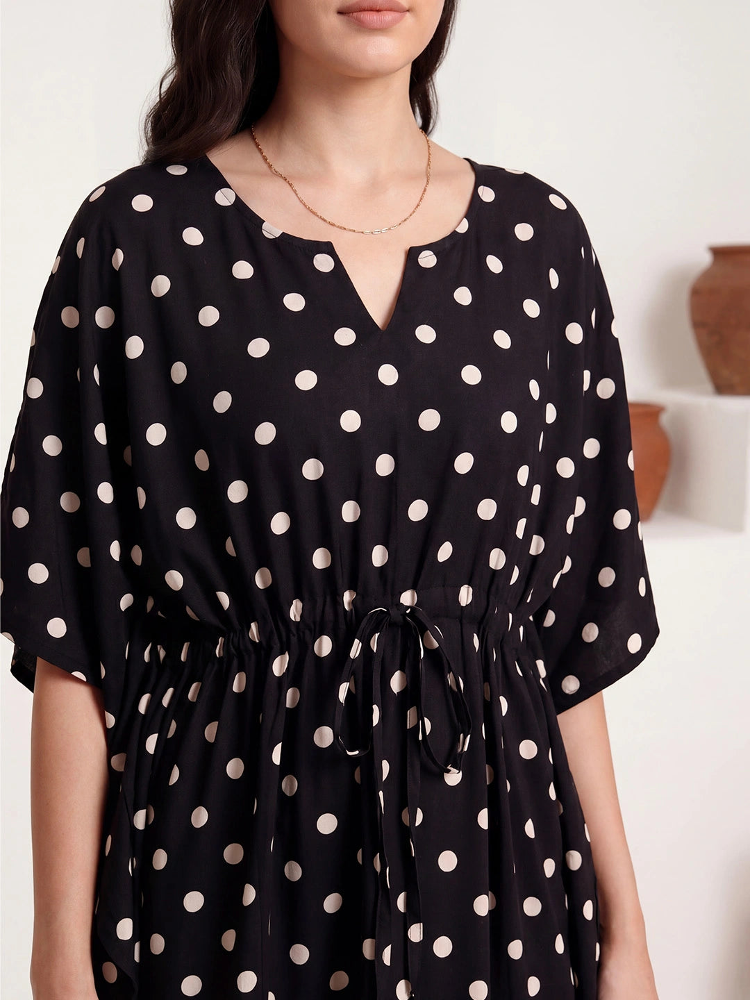 Black Polka Dots Rayon Kaftan