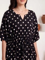 Black Polka Dots Rayon Kaftan