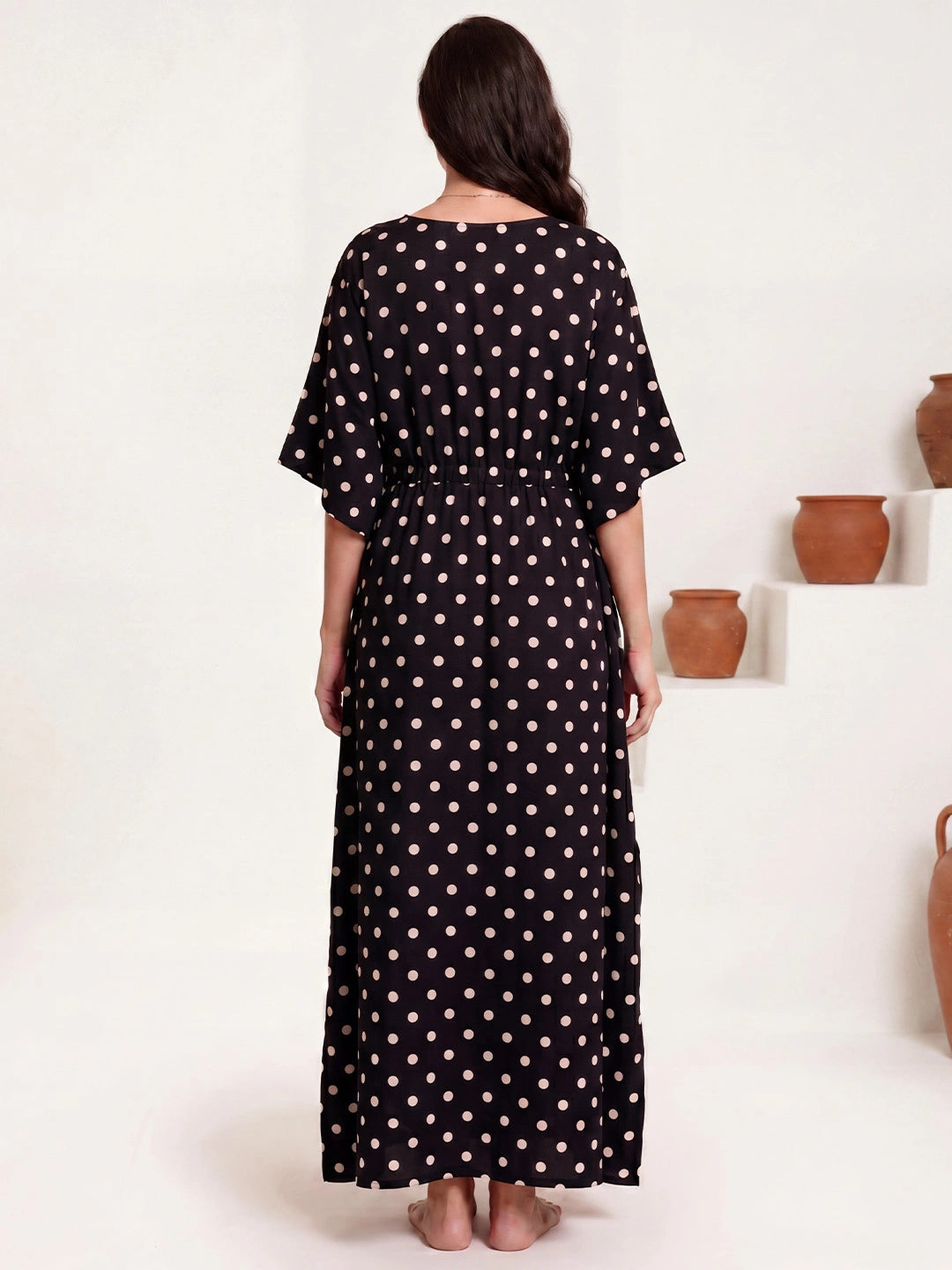 Black Polka Dots Rayon Kaftan