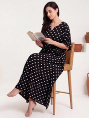 Black Polka Dots Rayon Kaftan