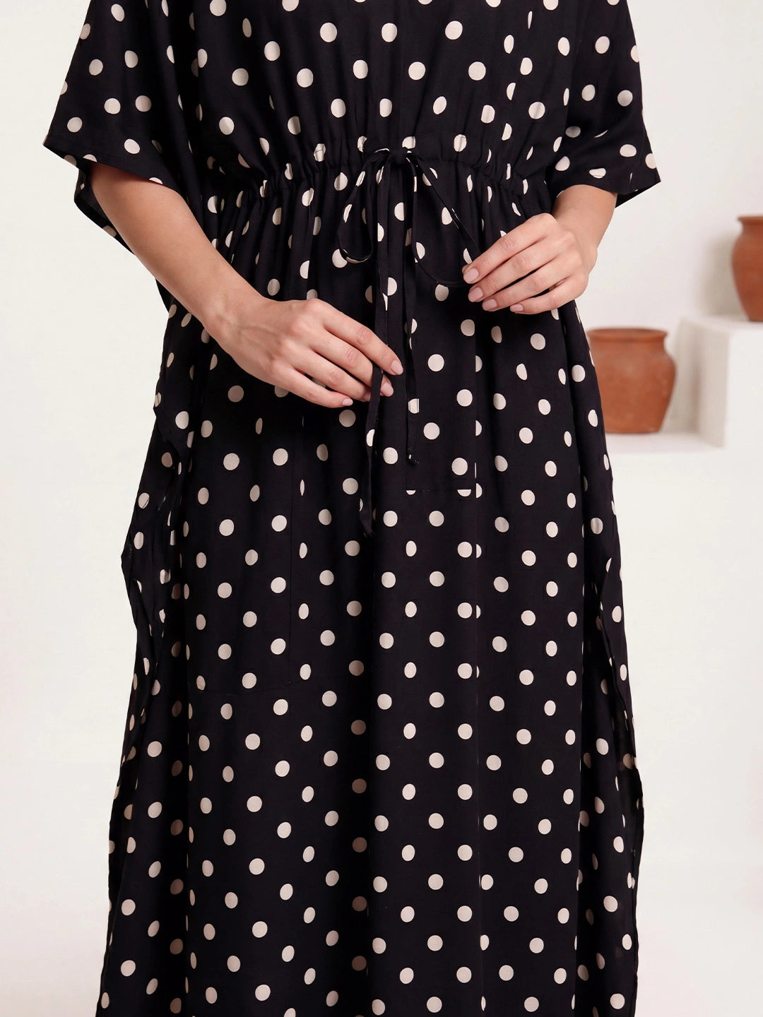 Black Polka Dots Rayon Kaftan