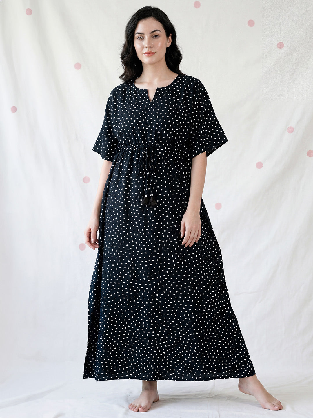 Black Polka Dot Rayon Kaftan