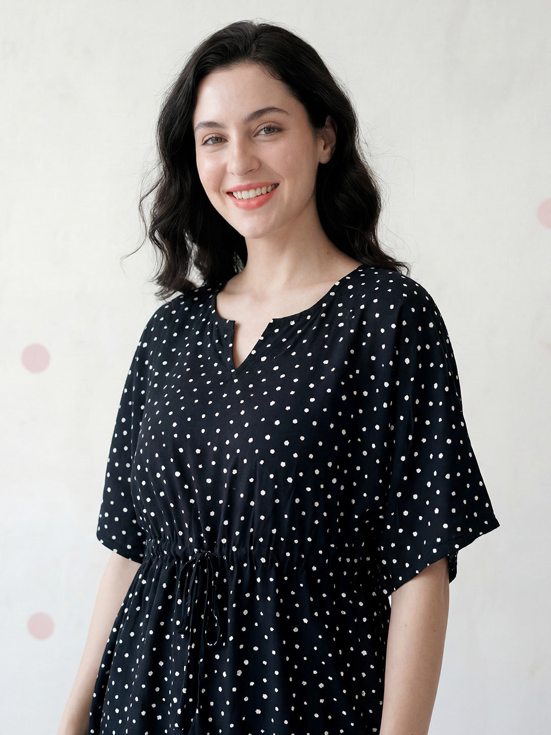 Black Polka Dot Rayon Kaftan