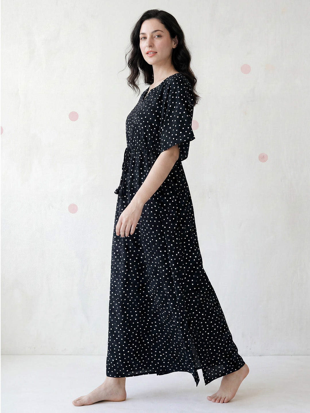 Black Polka Dot Rayon Kaftan