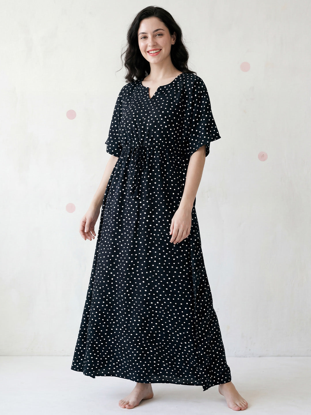 Black Polka Dot Rayon Kaftan