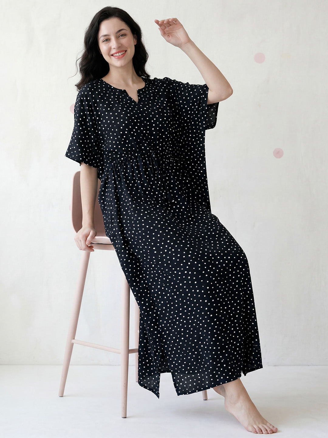 Black Polka Dot Rayon Kaftan