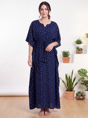 Navy Blue Polka Dot Rayon Kaftan