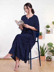Navy Blue Polka Dot Rayon Kaftan