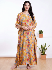 Yellow Floral Rayon Kaftan