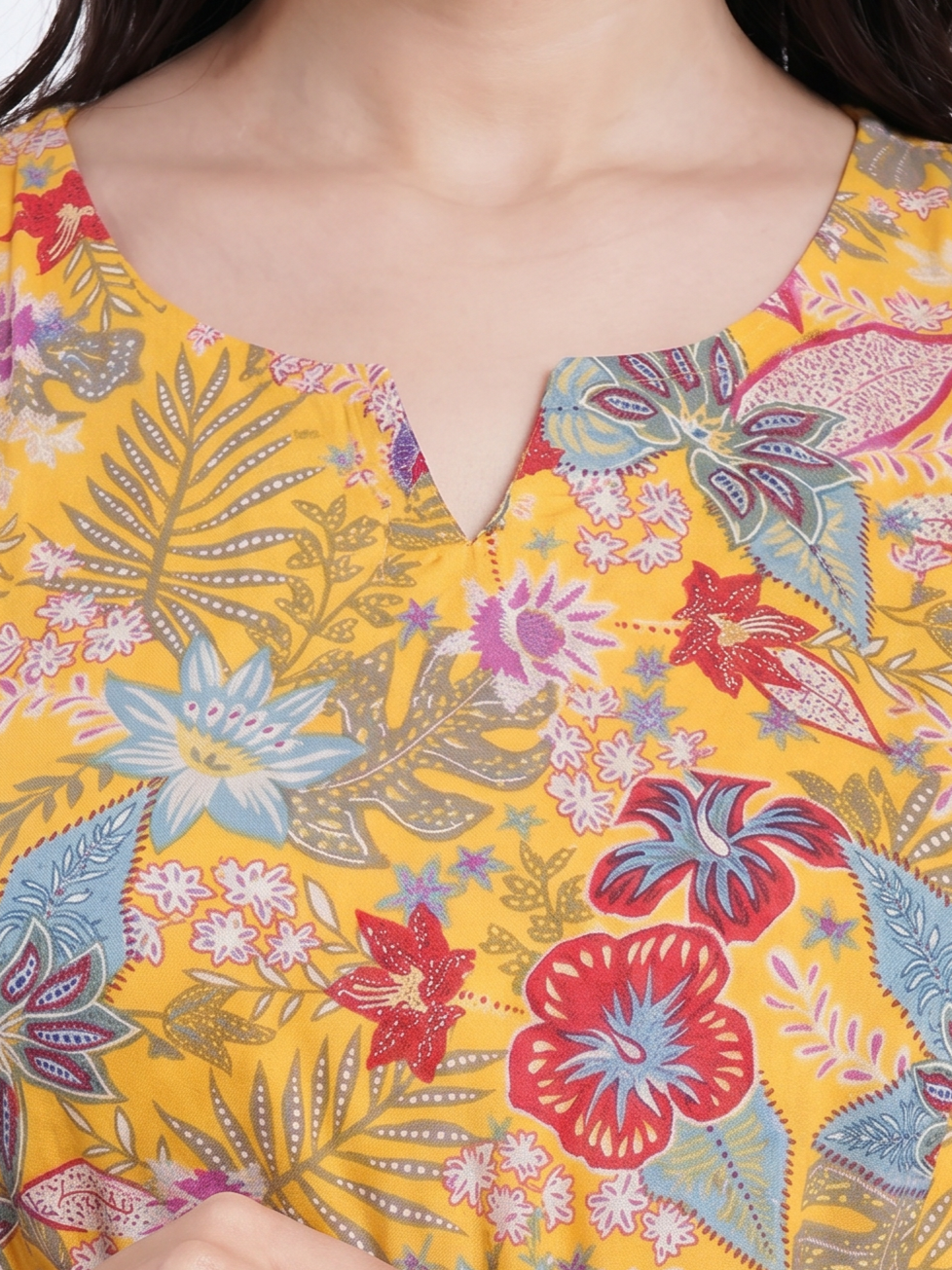 Yellow Floral Rayon Kaftan