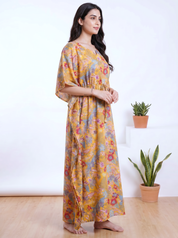Yellow Floral Rayon Kaftan