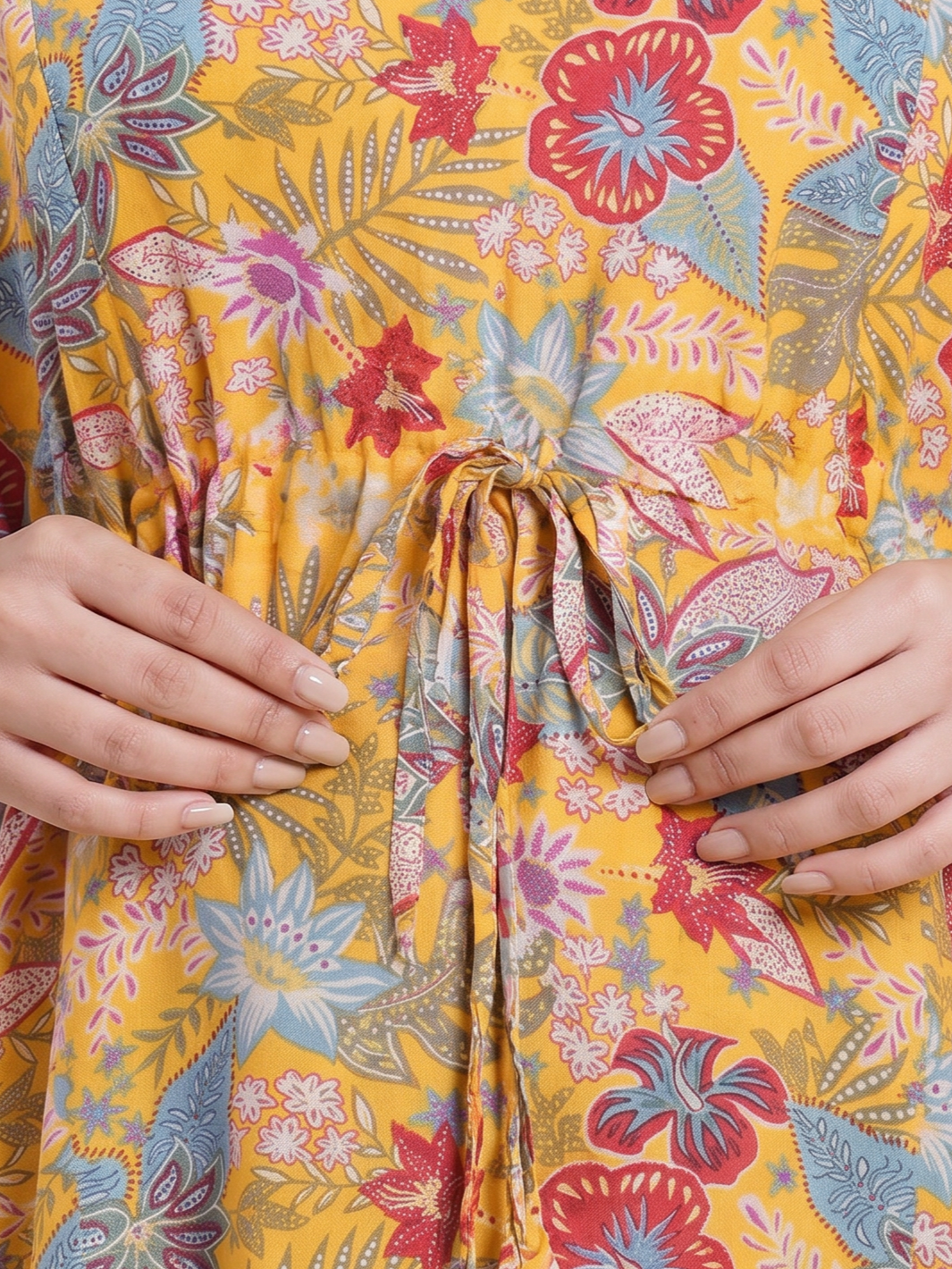 Yellow Floral Rayon Kaftan